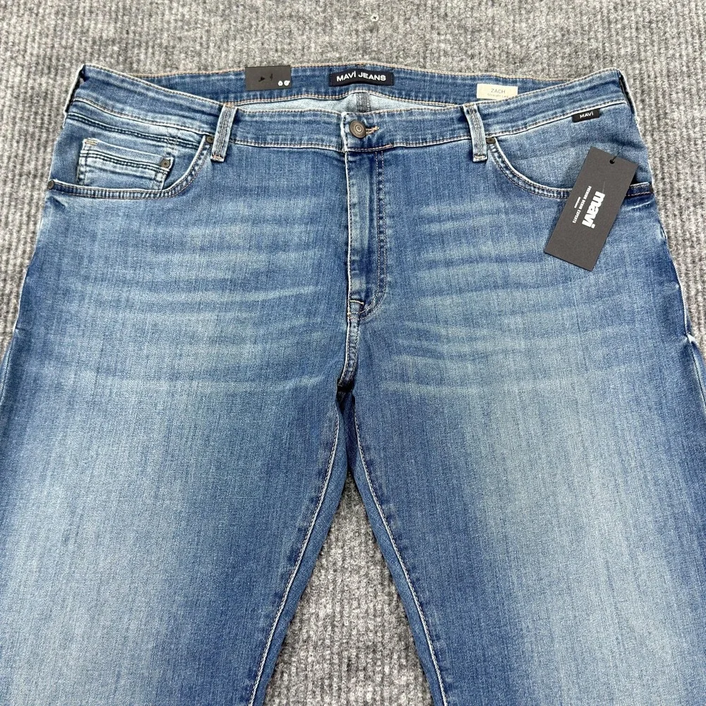 NWT Mavi Zach Jeans Men 42x32 Blue Medium Wash Straight Leg Stretch Denim Casual